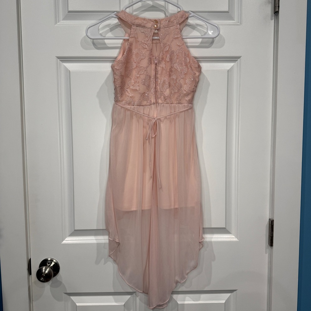 My Michelle Girls Pink Lace‎ Beaded High Low Dress Pageant Party Size 7 - Picture 6 of 8
